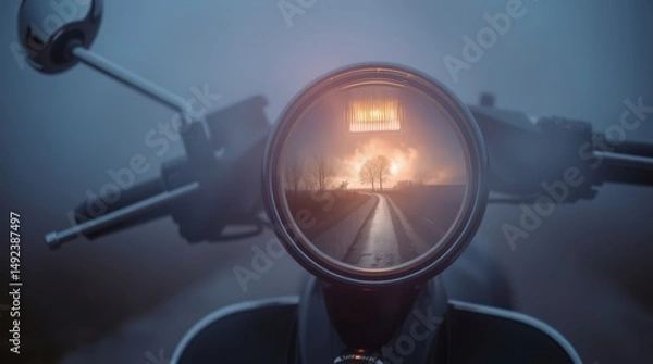 Obraz Reflections of an unforgettable journey through fog and toward a brilliant sunset on a quiet road Generative AI