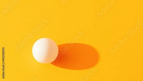 Obraz White sphere resting on vibrant yellow surface casting a soft shadow in a minimalistic artistic arrangement Generative AI