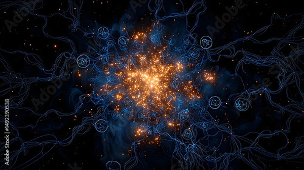 Fototapeta Abstract Explosion With Glowing Particles And Smoke