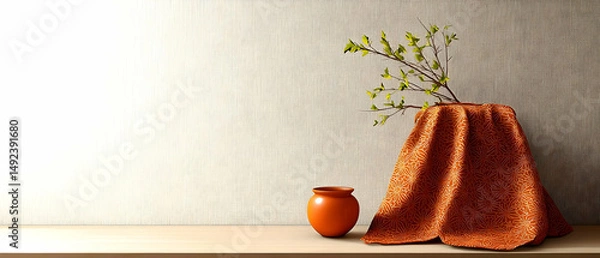 Fototapeta Rustic Orange Vase Arrangement On Wooden Table