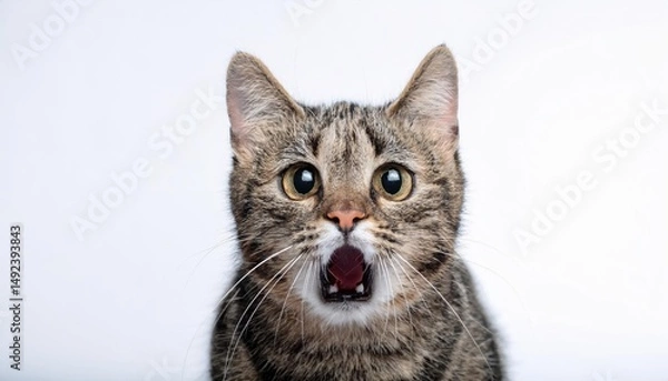 Obraz Angry and surprised cat isolated on white background with a funny and excited expression 