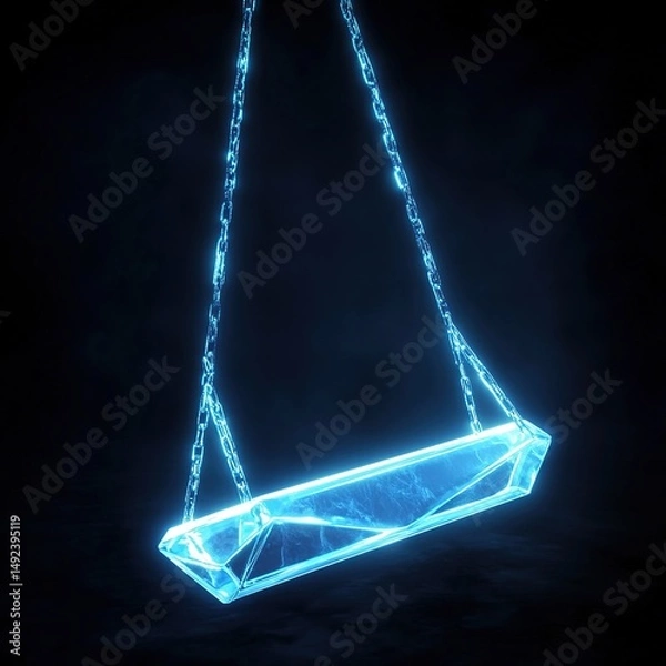 Fototapeta Neon-Illuminated Crystal Swing: Elegant Chinese-Inspired Game Icon. Glowing Abstract Commercial Background for Digital Design. Inner-Lit Artistic Element on Dark Canvas. AI-Generated Illustration for 