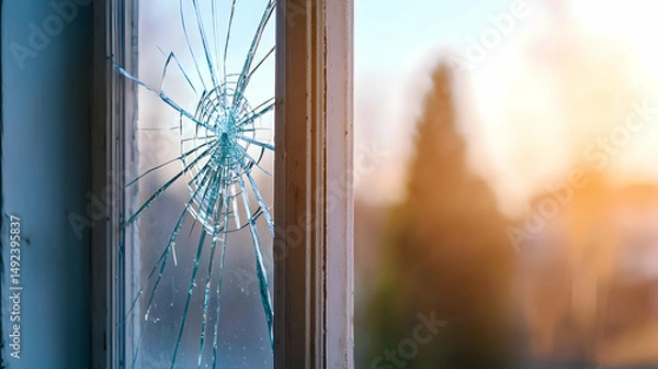 Fototapeta Broken Window Pane With Sunlight