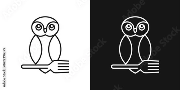 Fototapeta Minimal owl on fork logo. Elegant line art design for smart restaurant or culinary branding.