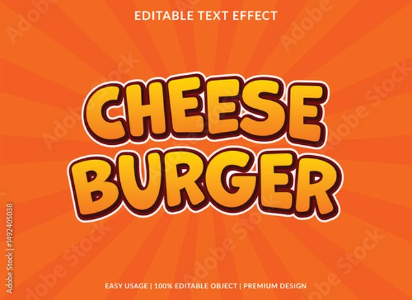 Obraz Cheeseburger text effect vector graphic design food culinary background comic cartoon font style