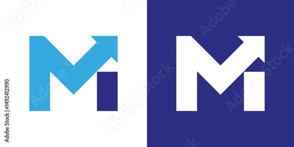 Fototapeta Minimal M with rising arrow logo. Simple financial growth and movement symbol for modern branding.