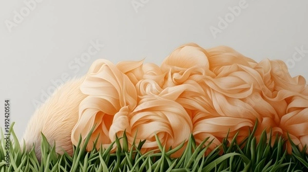 Obraz Soft Textured Fabric on Green Grass with Subtle Earthy Tones and Shades