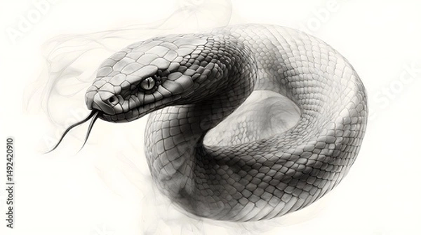 Obraz Realistic Black and White Illustration of a Snake with Smoke Background