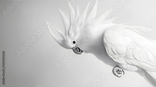 Obraz White Bird with Feathered Crest Perched Against Minimalist Background