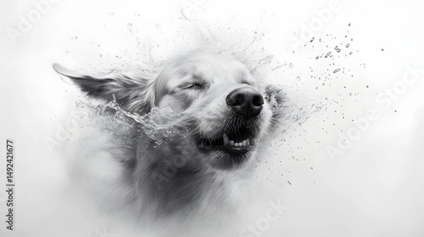 Obraz Joyful Dog Splashing Water with Happy Expression in a Soft Focus Background