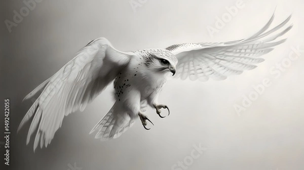 Obraz Majestic White Hawk Soaring Through Air with Graceful Wings Extended