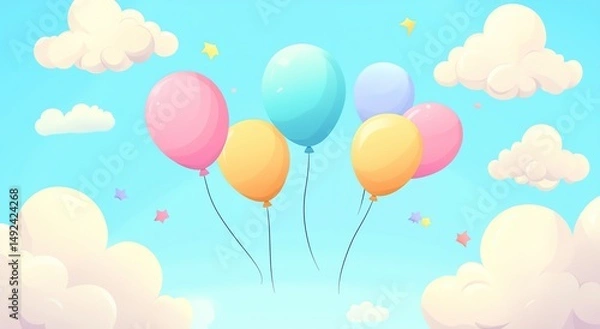 Fototapeta balloons in the sky with clouds
