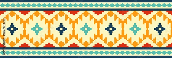 Fototapeta Ethnic border with geometric tribal pattern.