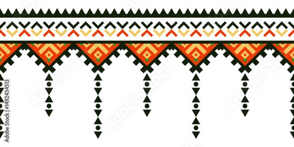 Fototapeta Ethnic border with geometric tribal pattern.