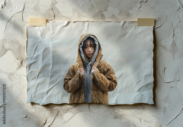 Fototapeta Paper Mockup With Torn Edges and Tape