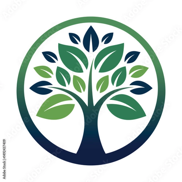 Obraz Tree Logo Design – Eco Nature Symbol with Leaves in Circle