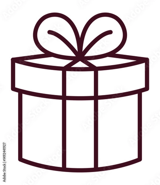 Fototapeta A simple line drawing icon of a gift box with a ribbon.