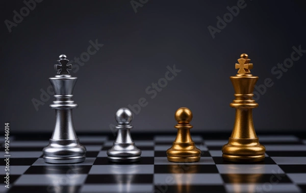 Fototapeta Chess pieces pawn and king. Board game concept for ideas and competition and strategy, business success concept