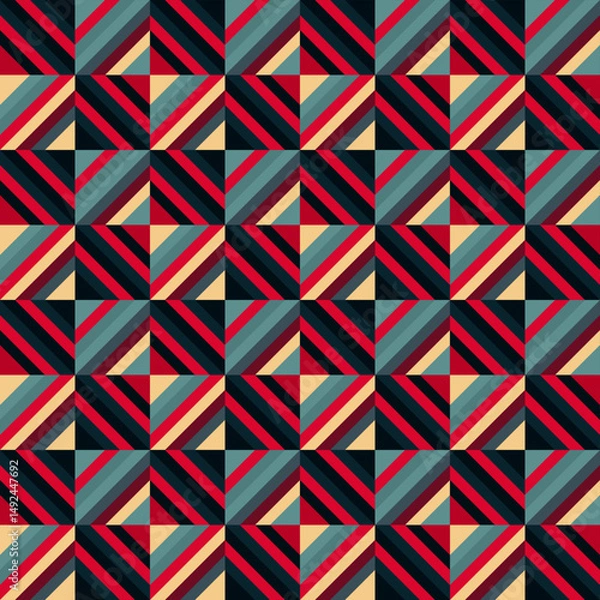 Fototapeta Bold Diagonal Striped Geometric Pattern with Vibrant Retro Color Block Design, seamless vector pattern