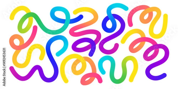 Obraz Sinuous twisting rainbow shapes - looping curvy lines, undulating swirls gradient vivid hues abstract pattern. Dynamic winding snake like organic flowing forms wavy liquid colorful texture.