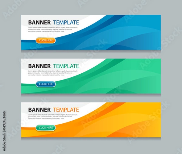 Obraz Set abstract horizontal web banner design background template. three color gradient style. Suitable for web and social media ads. Vector illustration file.