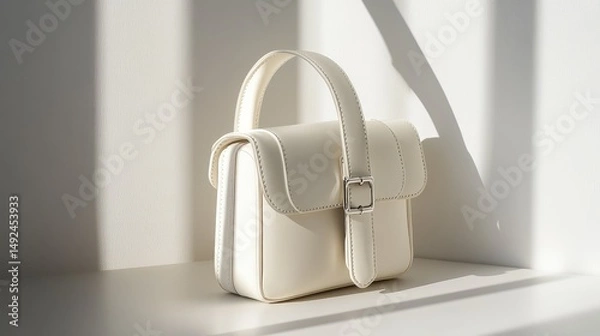 Fototapeta Compact structured crossbody with slim metal buckle and soft shadows on white surface