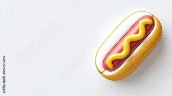 Fototapeta Colorful hot dog with ketchup and mustard placed on a clean white surface, ideal for food advertising