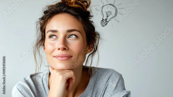 Obraz Portrait of a young woman thinking of a new idea.