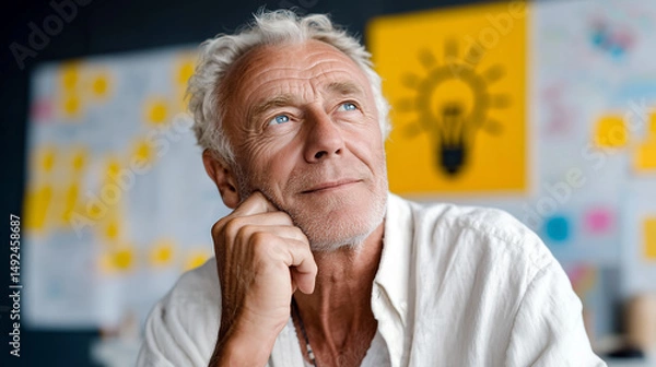 Obraz Portrait of a elderly man thinking of a new idea.