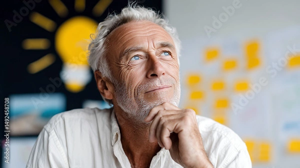 Obraz Portrait of a elderly man thinking of a new idea.