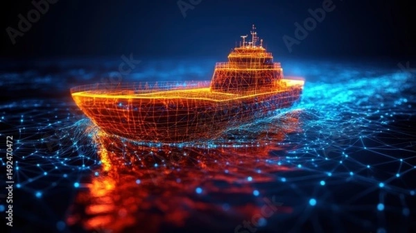 Obraz A simulation of carbon reduction strategies for the shipping industry copy space, visionary logistics theme, futuristic, Manipulation, tech interface backdrop