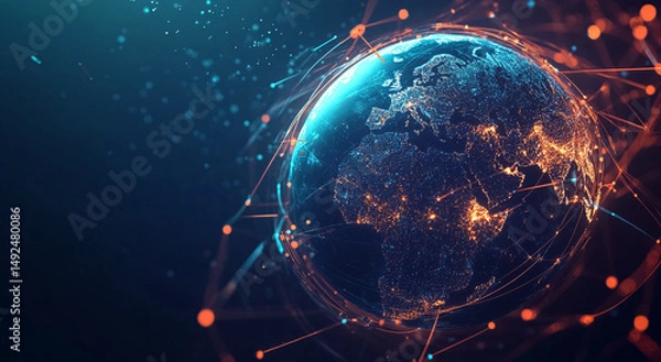 Fototapeta "Global Connectivity and Business 3D Earth Visualization"
