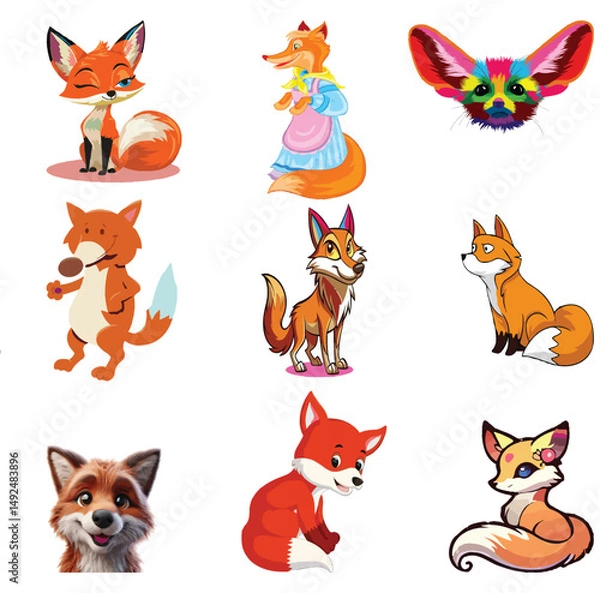 Fototapeta Colorful Fox Vector set