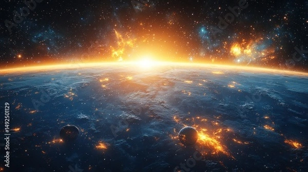 Obraz Cosmic sunrise over a distant planet