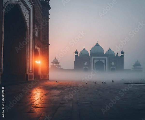 Fototapeta serene scene of intricate mughal architecture (e.g., taj mahal inspired