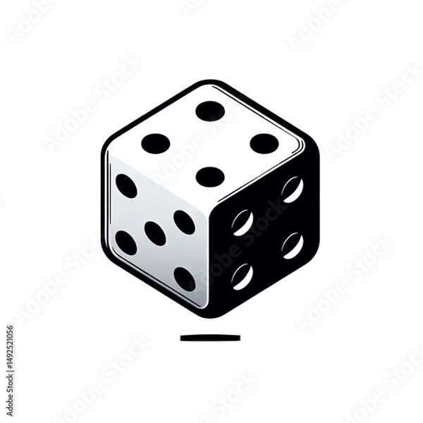 Obraz Isolated black and white vector illustration of a spinning dice on a white background.