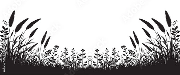 Fototapeta Black Silhouette Grass Field Vector Illustration Nature and Plants Design