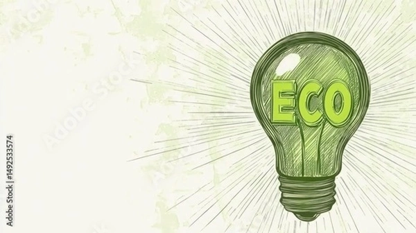 Obraz Eco-Conscious Light Bulb Vector, Radiating Energy Beams Design, Hand-drawn Sketch Style, Green Technology Symbol, Sustainable Innovation Concept Art