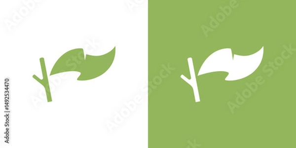 Obraz Leaf flag hanging from branch. Minimal logo symbolizing unity, nature, and environmental identity.
