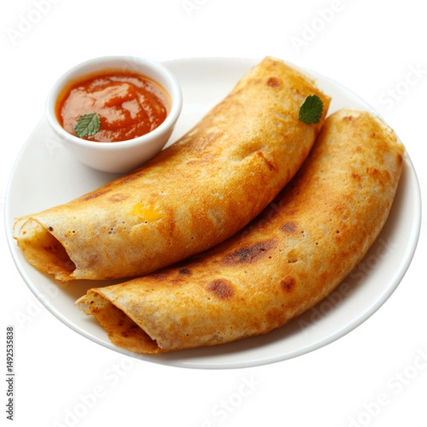 Fototapeta Two wraps with sauce on a white plate close up view on transparent background