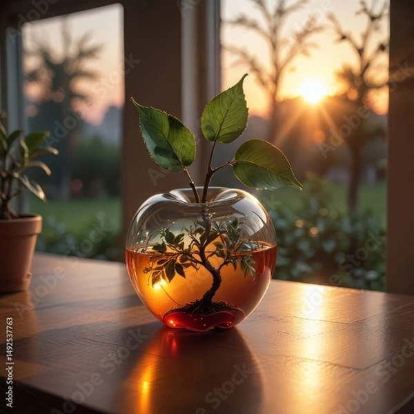 Obraz Apple shaped vase on a table AI