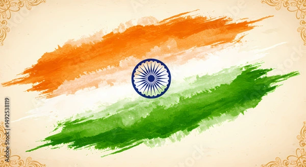 Obraz India Flag Watercolor Happy Independence Day isolated on transparent background