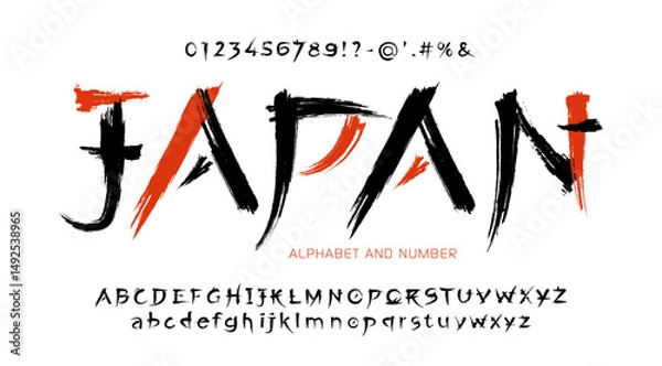 Obraz Handwritten Latin Alphabet in Traditional Japanese Ink Style - Brush Font with Calligraphic Letters, Numbers and Symbols.