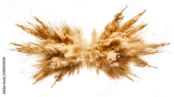 Fototapeta Abstract Brown Powder Explosion, Symmetrical Dust Cloud Burst on transparent Background