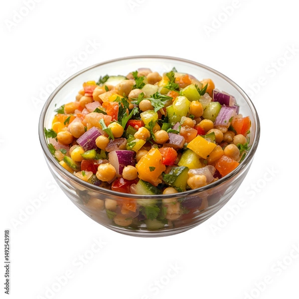 Fototapeta A bowl of chickpea salad with fresh vegetables on transparent background