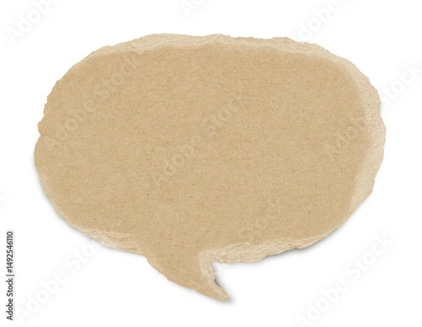 Obraz Brown paper bubble. Blank brown cut out cardboard paper speech bubble. Png transparency