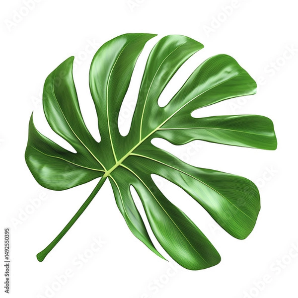 Fototapeta A single monstera leaf isolated on black background on transparent background