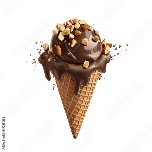 Fototapeta A chocolate ice cream cone with nuts on a blackground on transparent background