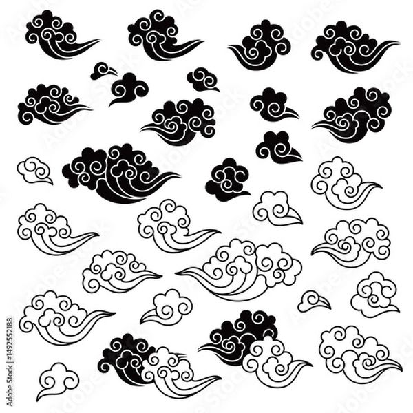 Fototapeta Clouds drawn in a simple and abstract style,