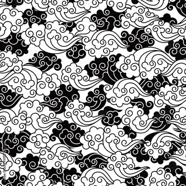 Fototapeta Simple cloud pattern with Asian elements,